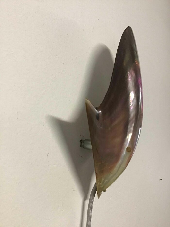 Seitenansicht einer Wandleuchte mit natürlicher Form, befestigt an einer weißen Wand mit dezentem Kabelanschluss