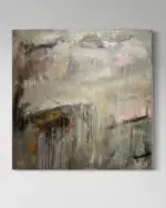 Abstraktes Kunstwerk in Grau und Beige mit subtilen Farbverläufen und sanften Strukturen, die Ruhe und Nachdenklichkeit ausstrahlen.