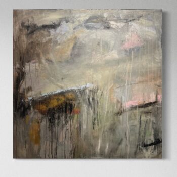 Abstraktes Kunstwerk in Grau und Beige mit subtilen Farbverläufen und sanften Strukturen, die Ruhe und Nachdenklichkeit ausstrahlen.