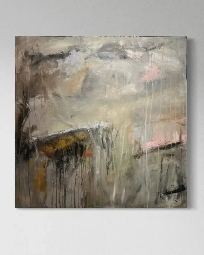 ARTWORK olawa.ART P5-01 Abstraktes Kunstwerk in Grau und Beige mit subtilen Farbverläufen und sanften Strukturen, die Ruhe und Nachdenklichkeit ausstrahlen.