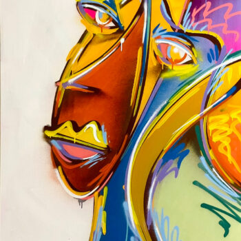 Abstraktes Gesichts-Porträt mit klaren Konturen in Pink, Gelb und Türkis; ineinanderlaufende Linien symbolisieren Erinnerungen und Lebensspuren.