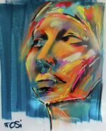 Abstraktes Porträt in kräftigen Gelb-, Pink- und Blautönen; zeigt ein Gesicht, das sich aus einem unscharfen Hintergrund löst – Symbol für Selbstdefinition und innere Stärke.