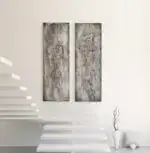 Abstraktes Kunstwerk "Spuren"- erdige und feinstoffliche Malerei inspiriert von Natur in sanften Braun-, Grau-, Beige- und Weißtönen mit zarten Gelb- und Blaunuancen. Ausdruck von Werden und Vergehen, Licht und Schatten. zeitgenössische Naturkunst .