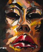 Abstraktes Gesichts-Porträt in warmen Braun- und Rosatönen, Spraypaint auf Leinwand, 120 × 100 cm – Darstellung zwischen Traum und Realität.