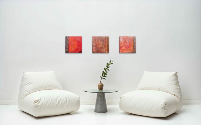 Abstraktes Triptychon in Rot – Bild 6